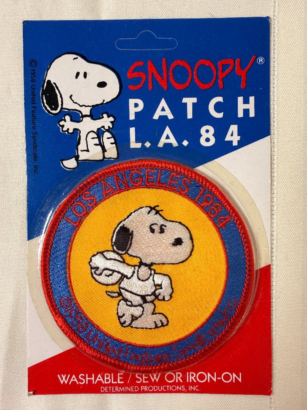Vintage 1984 Snoopy Peanuts Discus Iron Sew-on Patch Los Angeles Olympics NEW